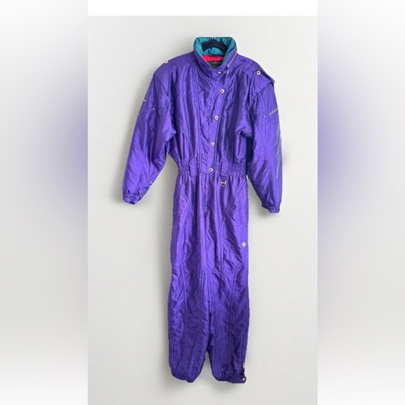 Vintage 80s Descente Ski Suit Snowsuit One Piece Apres Snow Bib Women’s Size 14 - Picture 1 of 16